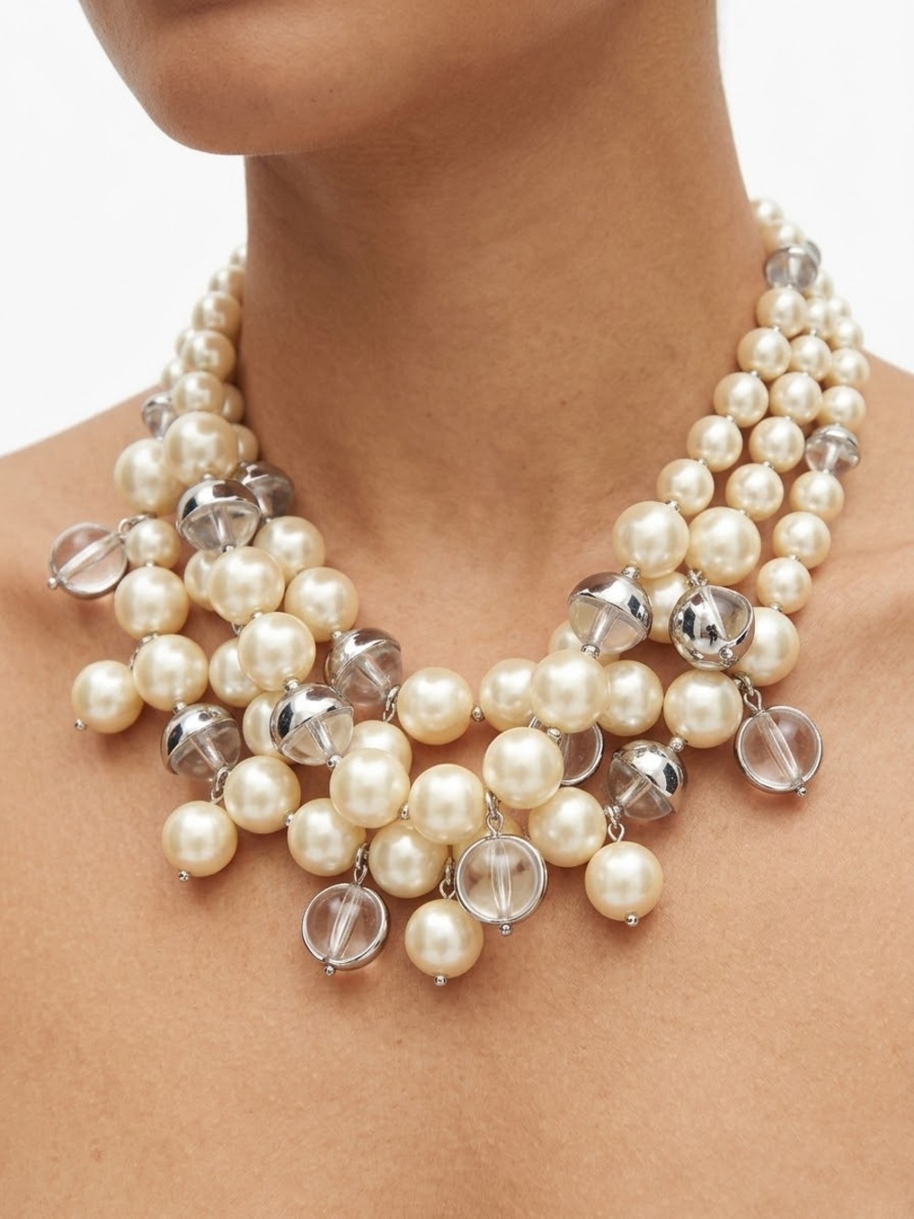 Banana Republic Elegant Ivory Pearl Multi-Strand Necklace with Silver Accents